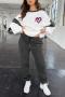 casual plus size non-stretch contrast color heart letter print sweatshirt sets_Dark Gray