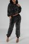 stylish plus size slight stretch sequins pants sets_Black