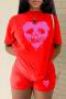 casual plus size slight stretch 6 colors heart printing orange shorts sets_Black_White_Red