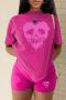 casual plus size slight stretch 6 colors heart printing orange shorts sets_Black_White_Red_Magenta