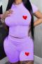 casual plus size slight stretch heart printing crew neck orange shorts sets_Black_White_Red_Magenta_Orange_Light Purple