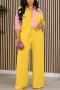 casual plus size non-stretch contrast color lapel pants sets_Magenta_Yellow
