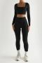 plus size high stretch stylish solid color ribbed knit slim pants set_Black