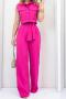 casual plus size non-stretch 3 colors orange vest & pants set with belt_Magenta
