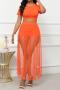 sexy plus size stretch beaded mesh beach maxi skirt sets_Black_White_Magenta_Orange