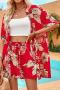 new sexy non-stretch batch printing cardigan shorts set_Black_Red