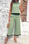 summer stylish contrast color slight stretch casual sleeveless crop pants set_Black_Orange_Green