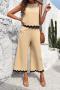 summer stylish contrast color slight stretch casual sleeveless crop pants set_Black_Orange_Green_Beige