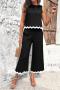 summer stylish contrast color slight stretch casual sleeveless crop pants set_Black