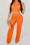 plus size new pure color stylish stretch see-through knitting sexy pants set_Black_Orange