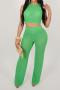 plus size new pure color stylish stretch see-through knitting sexy pants set_Black_Orange_Green