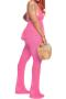 fashion sexy plus-size slight stretch solid color tank top pant set_Black_Pink