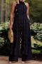 sexy plus size non-stretch backless tassel wide leg pants set(top one size)_Black