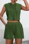 plus size solid color summer slight stretch simple casual hooded shorts set_Black_Gray_Pink_Dark Green