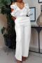 sexy plus size slight stretch ruffle decor v-neck sling pants sets_White