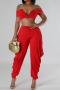 sexy slight stretch 3 colors solid color off shoulder sleeveless pants sets_Black_Red