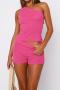 stylish high stretch solid color one-shoulder slim low waist shorts set_Pink_Red_Magenta