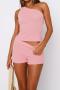 stylish high stretch solid color one-shoulder slim low waist shorts set_Pink