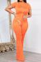 new plus-size slight stretch solid color wavy stripe short sleeve tops pants set_Black_Pink_Orange