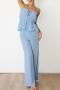 sexy non-stretch solid color sling hollow top breathable pants set_Black_Light Green_Haze Blue