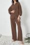 casual non-stretch solid color loose cotton three-quarter sleeve pants set_Green_Purple_Brown