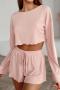 sexy slight stretch crew neck 3 colors drawstring shorts sets_Black_Pink