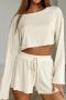 sexy slight stretch crew neck 3 colors drawstring shorts sets_Black_Pink_Beige