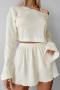 sexy slight stretch heart jacquard crew neck shorts sets_White_Pink_Beige
