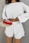 sexy slight stretch heart jacquard crew neck shorts sets_White