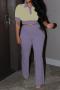 plus size 3 colors contrast color button stretch casual pants set_Magenta_Aqua Green_Purple