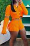 stylish plus size slight stretch knitted slim shorts set (with removable sleeve)_Orange