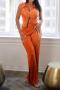 stylish plus size slight stretch pure color sleeveless slit pants sets_Orange
