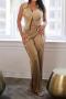 stylish plus size slight stretch pure color sleeveless slit pants sets_Orange_Green_Khaki 