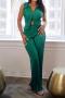 stylish plus size slight stretch pure color sleeveless slit pants sets_Orange_Green