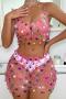sexy acrylic gem sequins pendant hollow mini skirt set_Pink