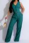 plus size 5 colors pure color single breasted vest non-stretch flax pants set_Black_White_Red_Dark Green