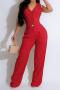 plus size 5 colors pure color single breasted vest non-stretch flax pants set_Black_White_Red