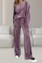 casual slight stretch simple solid color loose velvet pants set_Blue_Purple