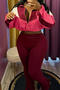 casual plus size stretch high waist contrast color pants set new add color_Black_Dark Gray_Rose Red_Magenta