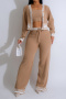 autumn stylish contrast color stripe stretch casual knitted pants 3-pieces set_Black_White_Khaki 