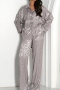 new single breasted non-stretch leopard jacquard loose casual shirt pants set_Gray
