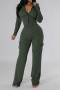 casual plus size slight stretch solid color tight bodysuit cargo pants set_Black_Magenta_Orange_Dark Green