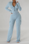 casual plus size slight stretch solid color tight bodysuit cargo pants set_Black_Magenta_Orange_Dark Green_Sky Blue