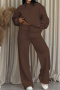 six colors casual plus size stretch crewneck sweatshirt wide leg pants set_Black_Sky Blue_Dark Blue_Beige_Khaki _Brown