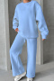 six colors casual plus size stretch crewneck sweatshirt wide leg pants set_Black_Sky Blue