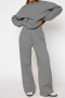 casual plus size stretch loose solid crewneck sweatshirt drawstring pants set_Black_Gray