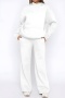 casual plus size solid color hooded long sleeve sweatshirt loose pants set_Black_White