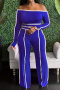 casual plus size stretch contrasting off-shoulder top loose wide leg pants set_Black_Red_Blue