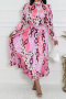 casual plus size slight stretch contrasting chain batch printing maxi skirt set_Black_Pink