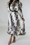 casual plus size slight stretch contrasting chain batch printing maxi skirt set_Black